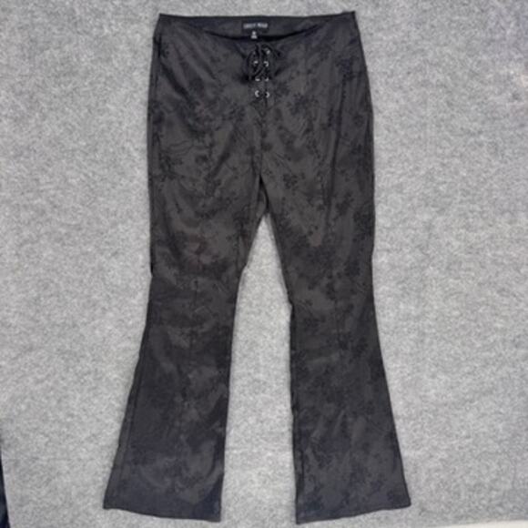Current Mood Slick Should Be Dancing Floral Satin Lace Up Pants Black Medium - Picture 1 of 5